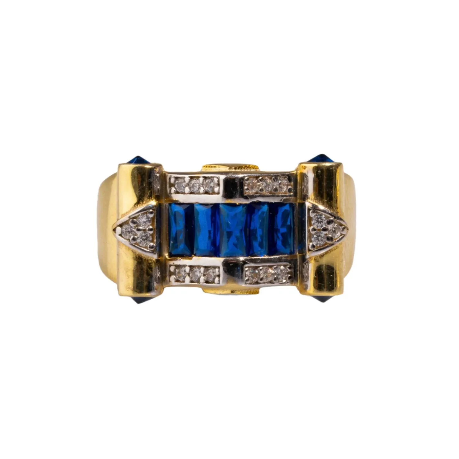 Stylish Sapphire & Diamond Gold Statement Adjustable Ring