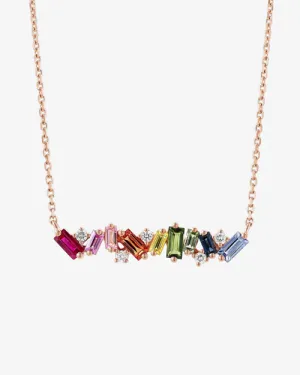 SUZANNE KALAN | Frenzy Pastel Rainbow Bar Necklace | Baguette-Cut Sapphires & White Diamonds