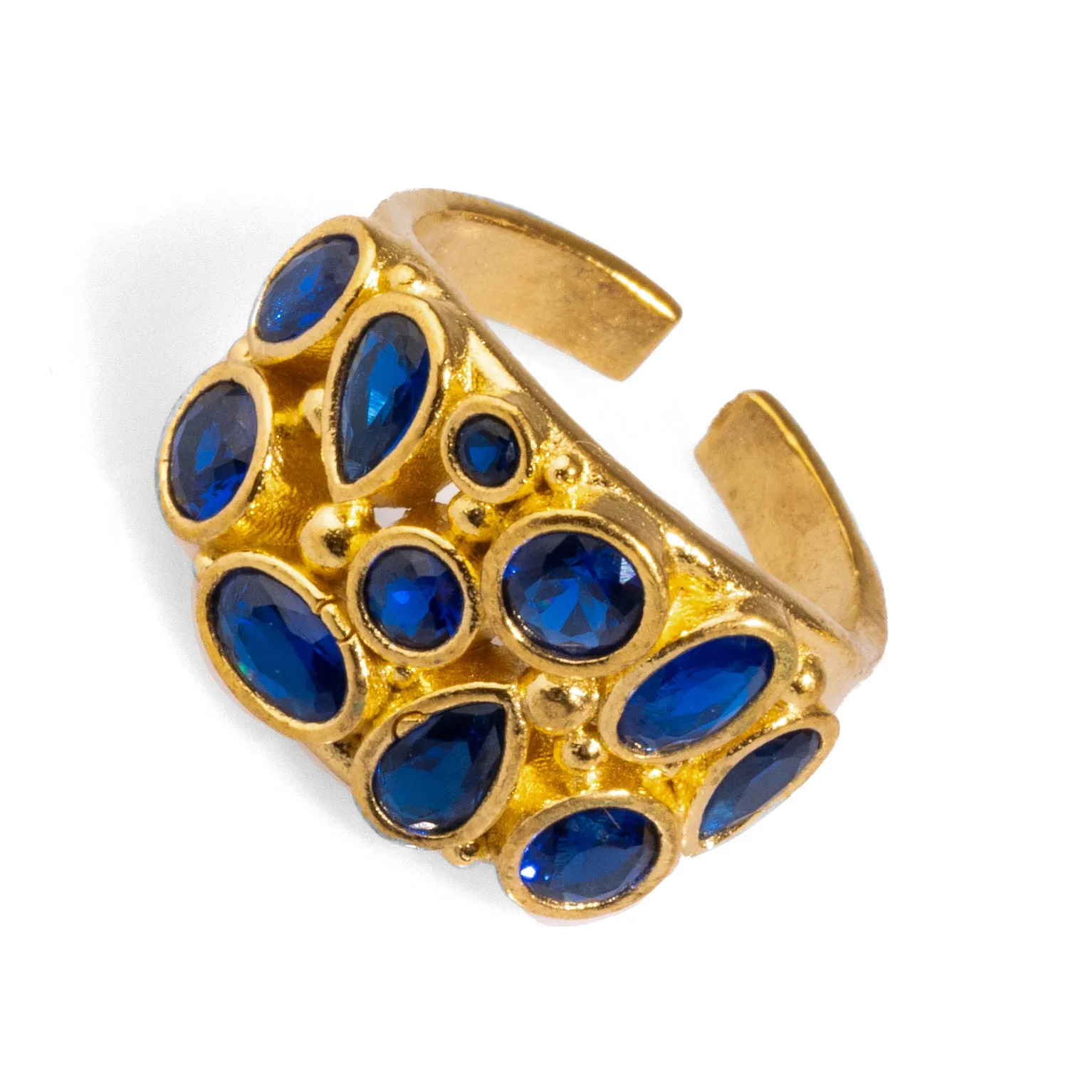 Teardrop Sapphire Stone & Gold Adjustable Statement Ring