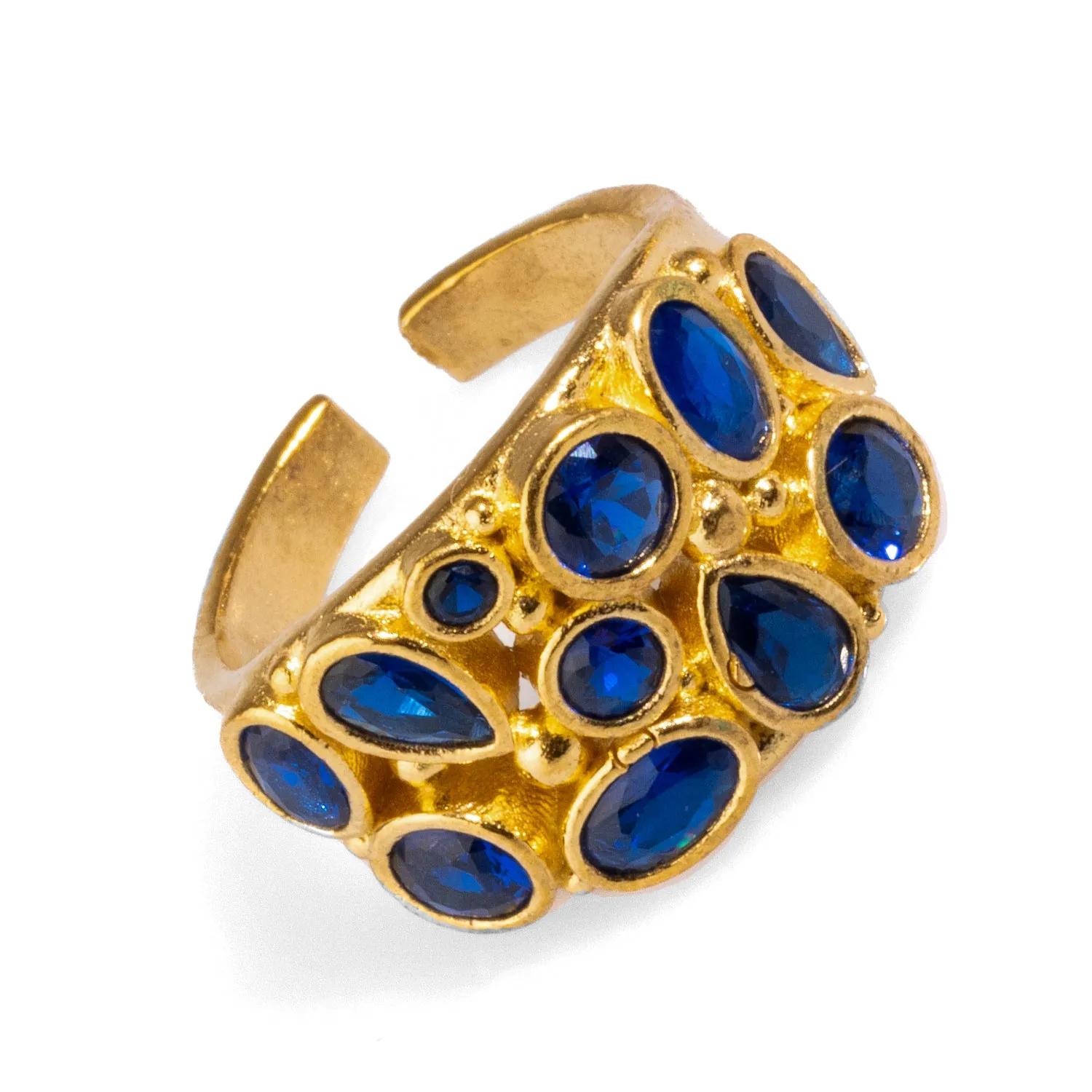 Teardrop Sapphire Stone & Gold Adjustable Statement Ring