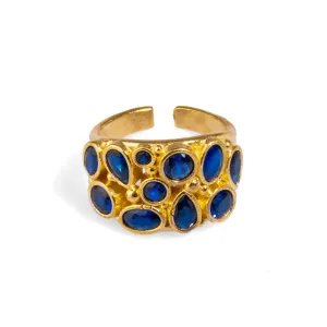 Teardrop Sapphire Stone & Gold Adjustable Statement Ring