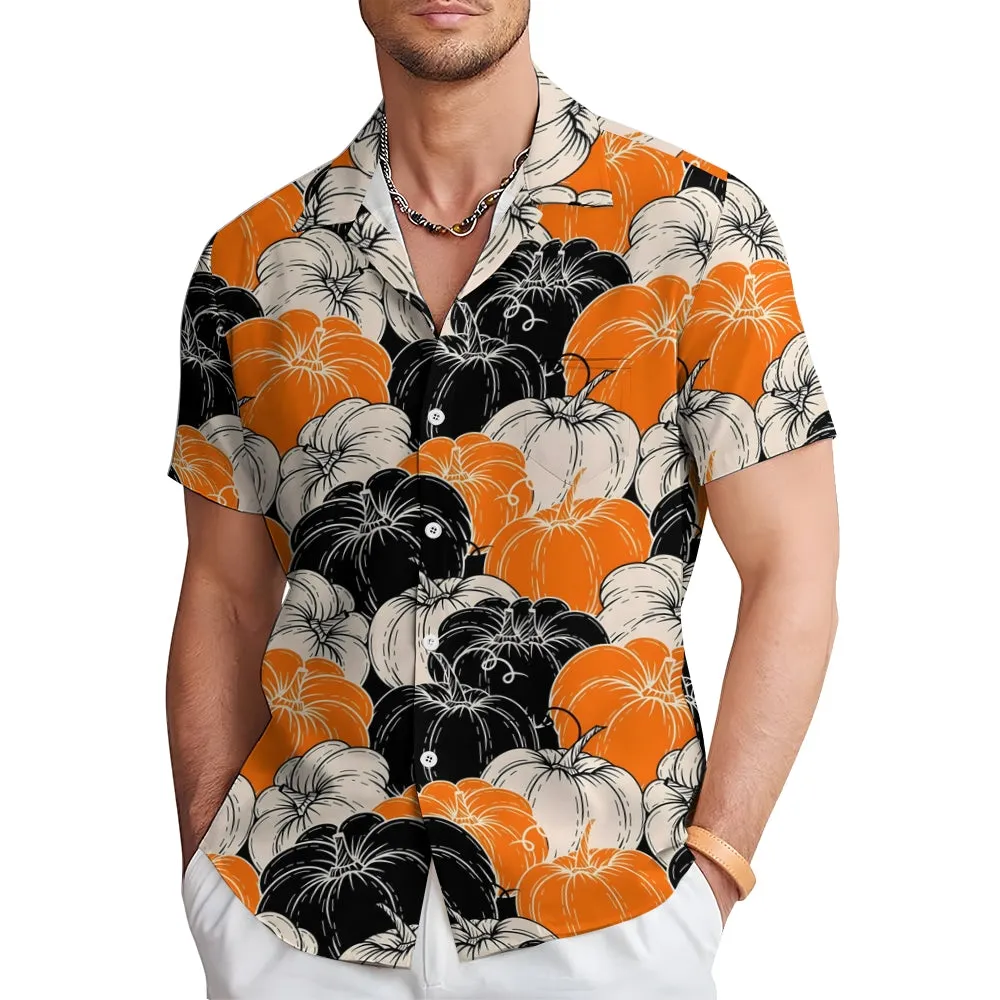 Thanksgiving Pumpkin Casual Short Sleeve Shirt 2409008973