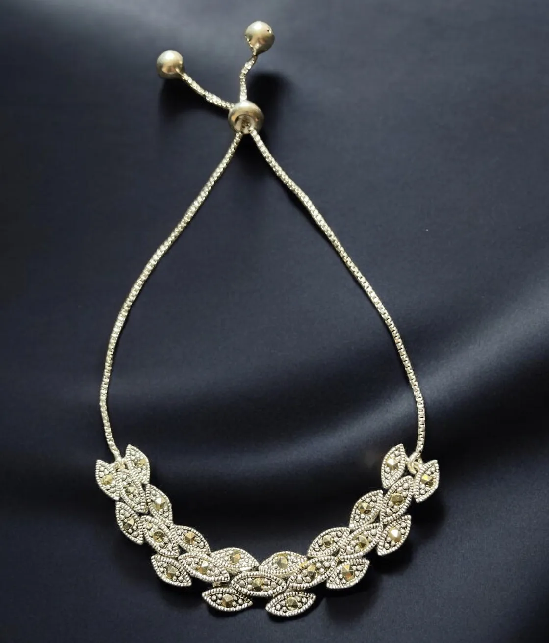 The Sparkle Leaf Adjustable Silver Marcasite Bracelet