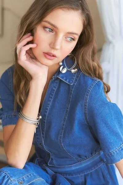 Tiered Button  Denim Dress