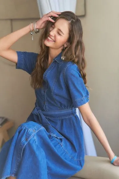 Tiered Button  Denim Dress