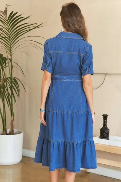 Tiered Button  Denim Dress