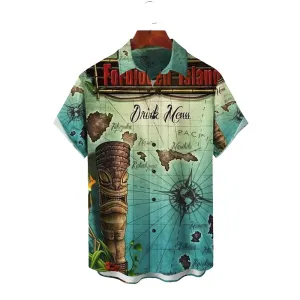 TIKI Art Map Casual Large Size Short Sleeve Shirt