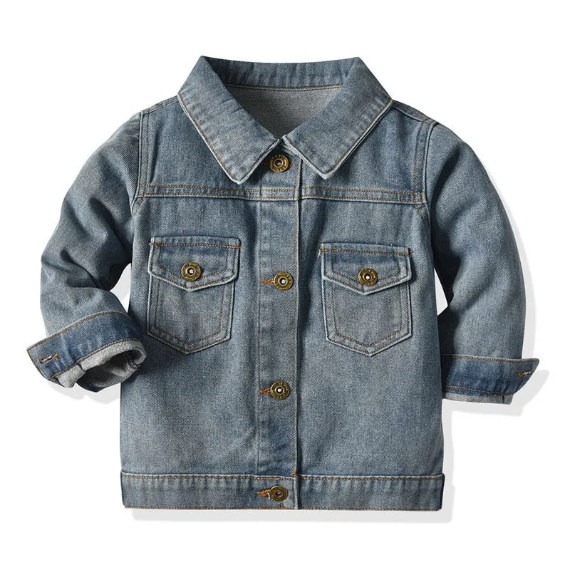 Trucker Jacket Long Sleeve Denim Jacket Kids Button Jeans Jacket