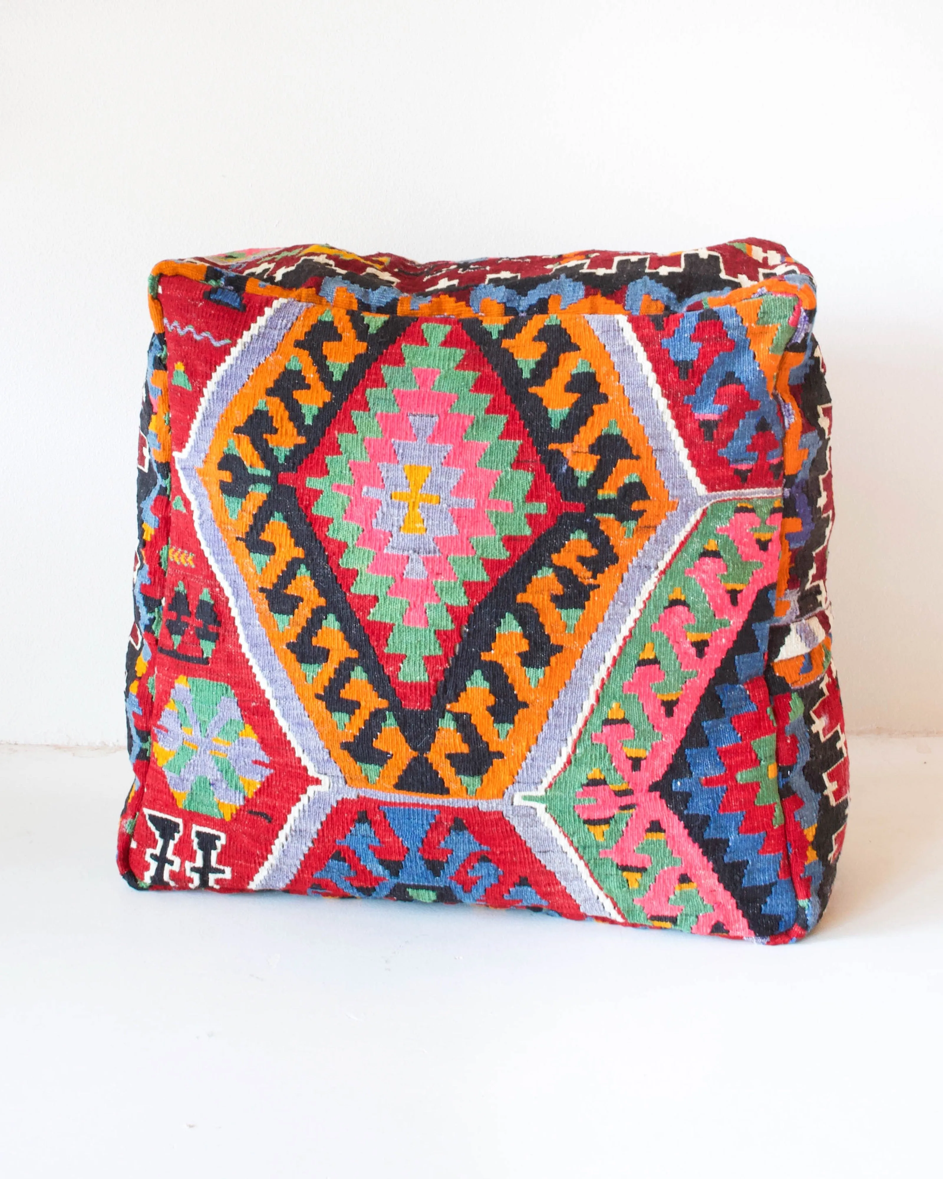 Turkish Kilim Pillow Cover & Ottoman Set