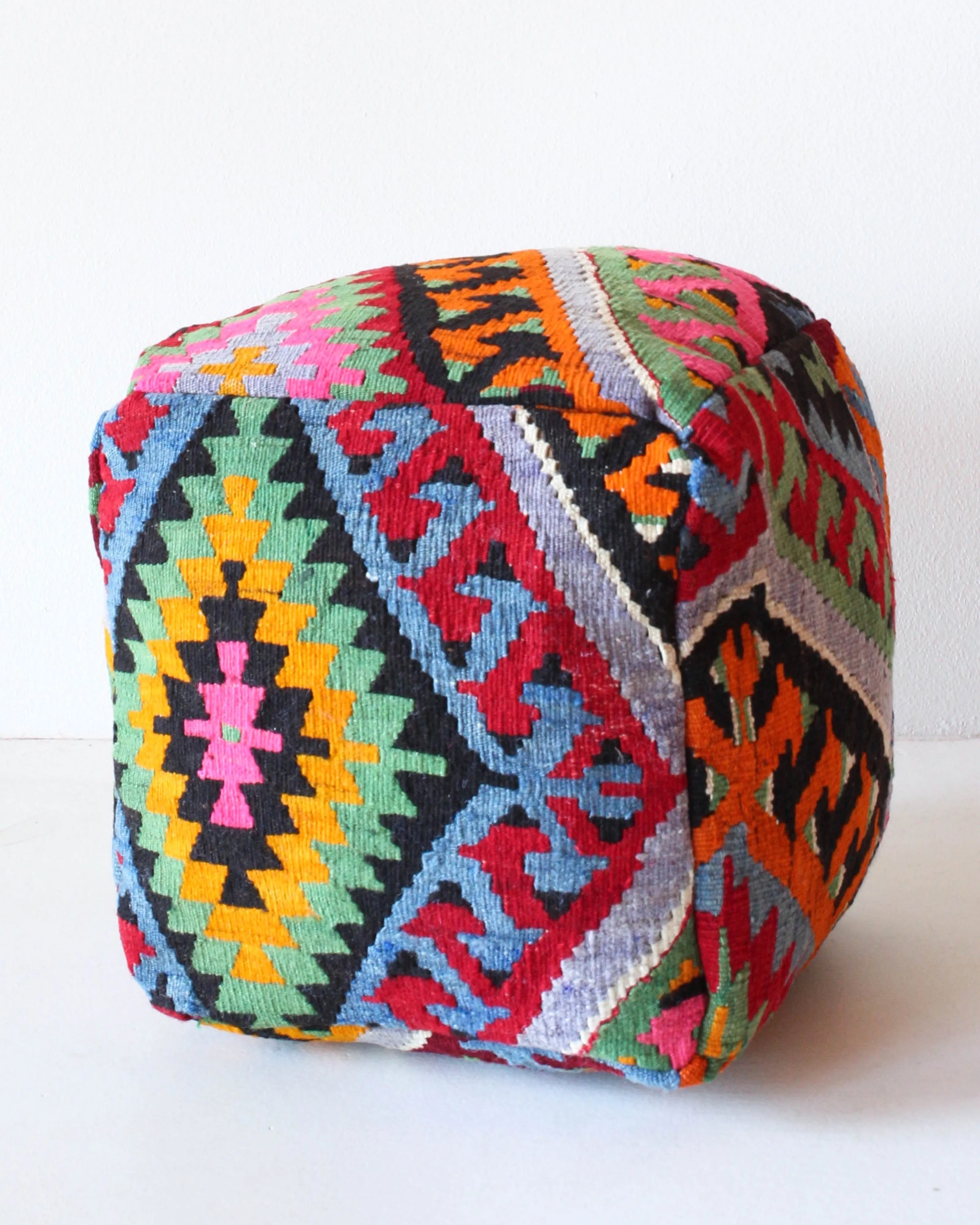Turkish Kilim Pillow Cover & Ottoman Set