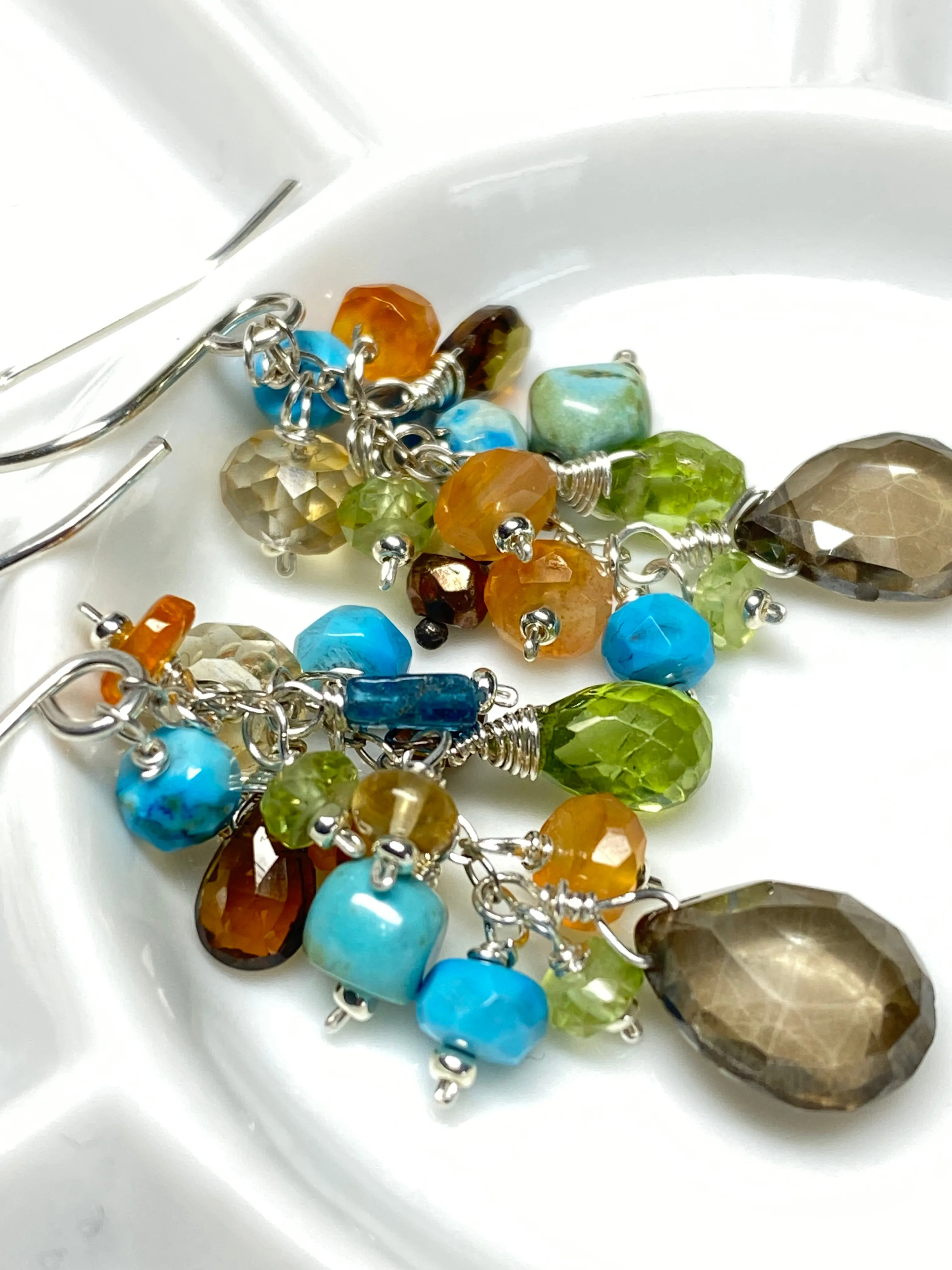 Turquoise Carnelian Gem Dangle Earrings