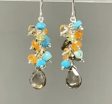 Turquoise Carnelian Gem Dangle Earrings