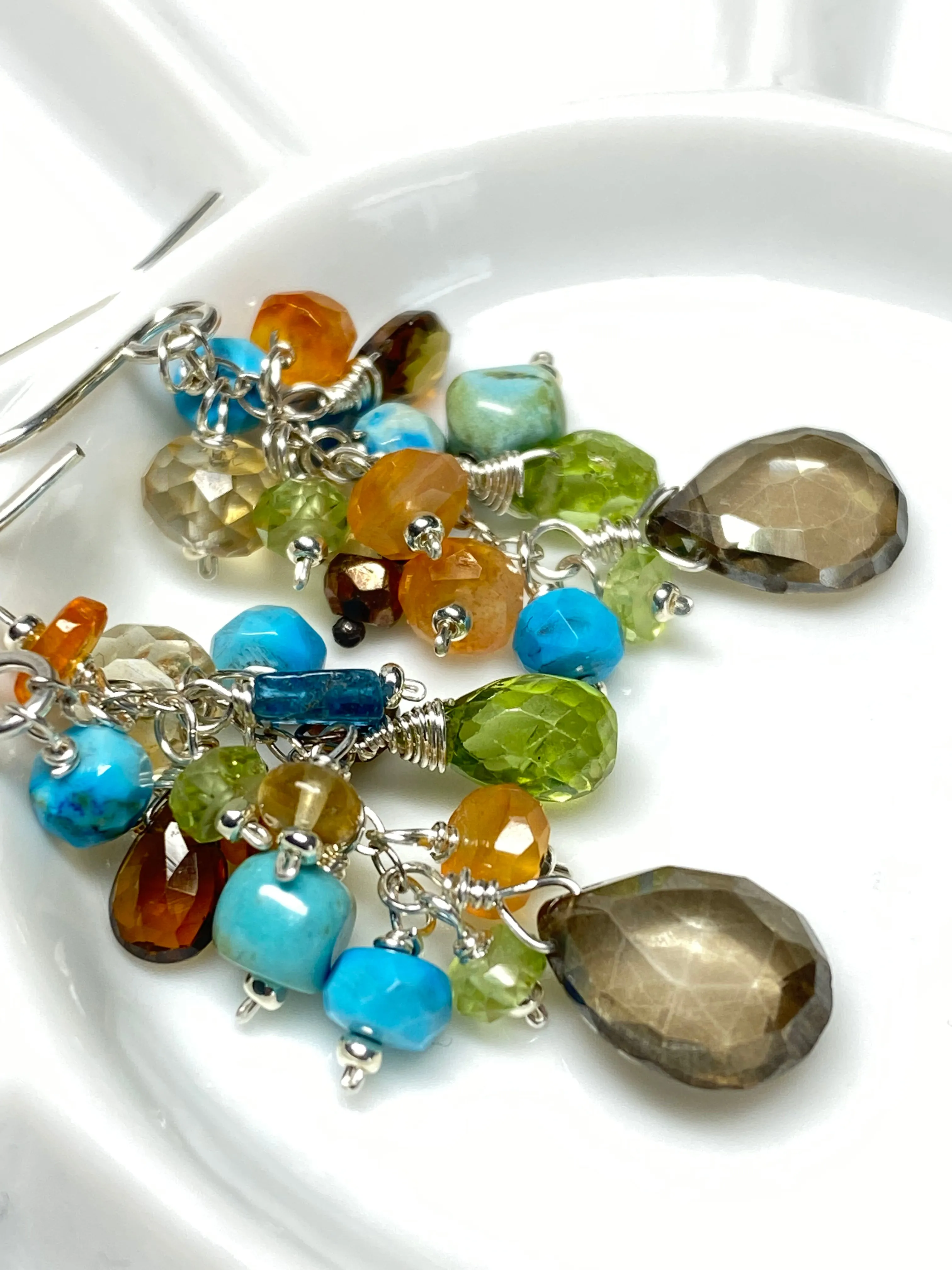 Turquoise Carnelian Gem Dangle Earrings