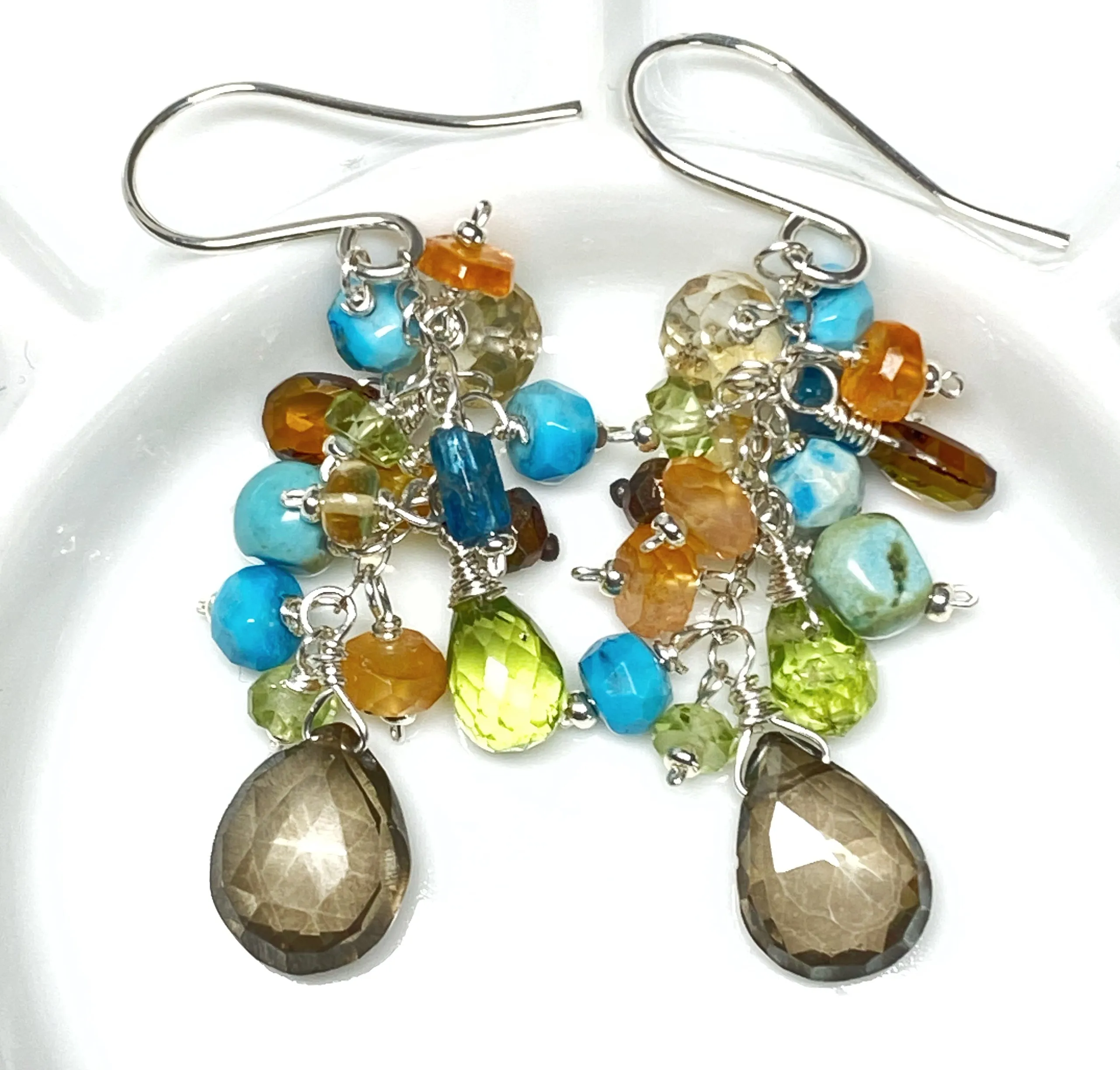 Turquoise Carnelian Gem Dangle Earrings