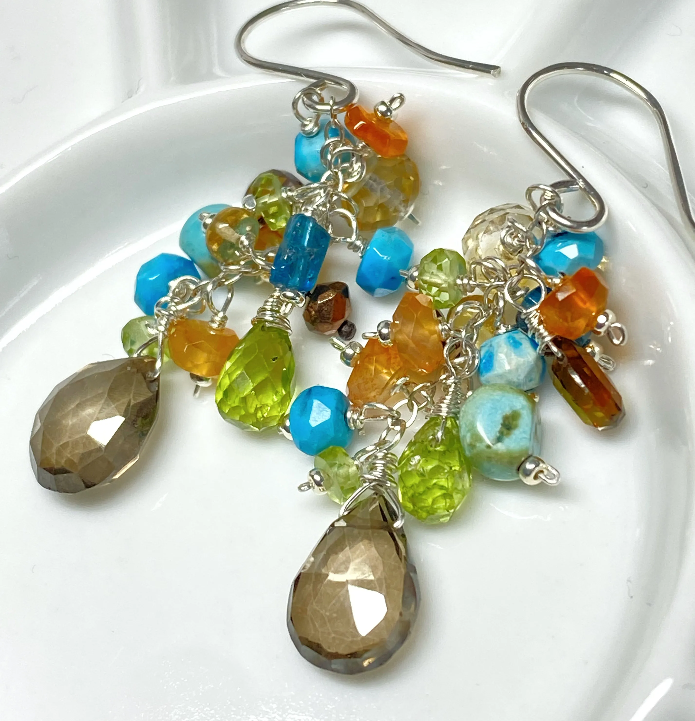 Turquoise Carnelian Gem Dangle Earrings