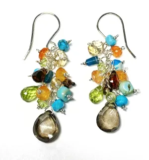 Turquoise Carnelian Gem Dangle Earrings