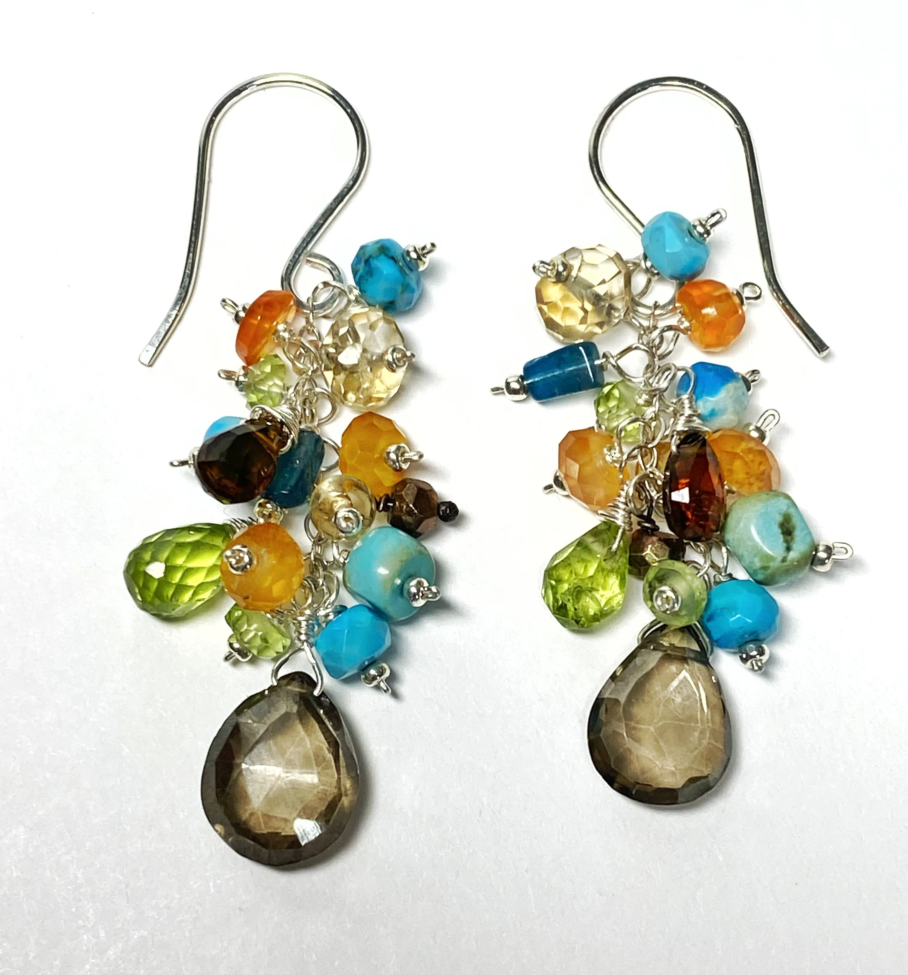 Turquoise Carnelian Gem Dangle Earrings