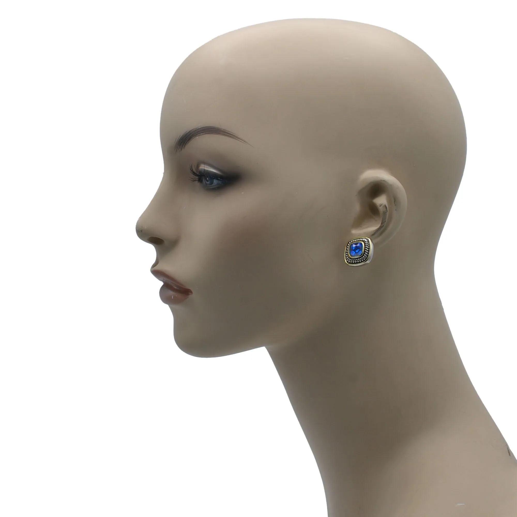 Two Tone Sapphire Crystal Square Earrings Set #73014ER-SAP (FD4)