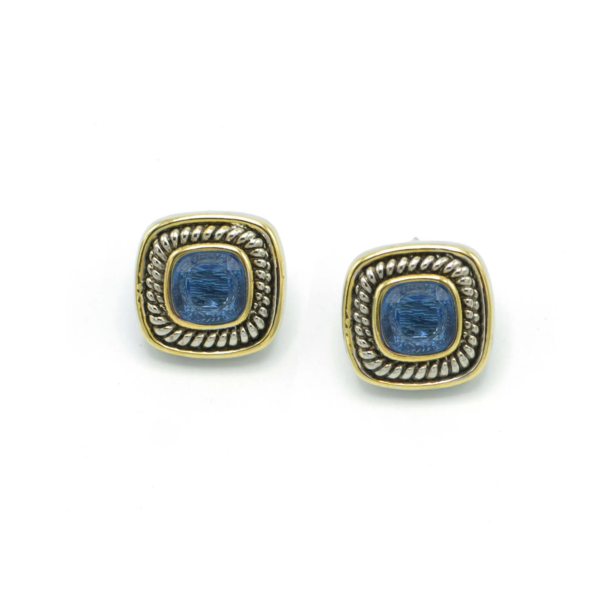 Two Tone Sapphire Crystal Square Earrings Set #73014ER-SAP (FD4)