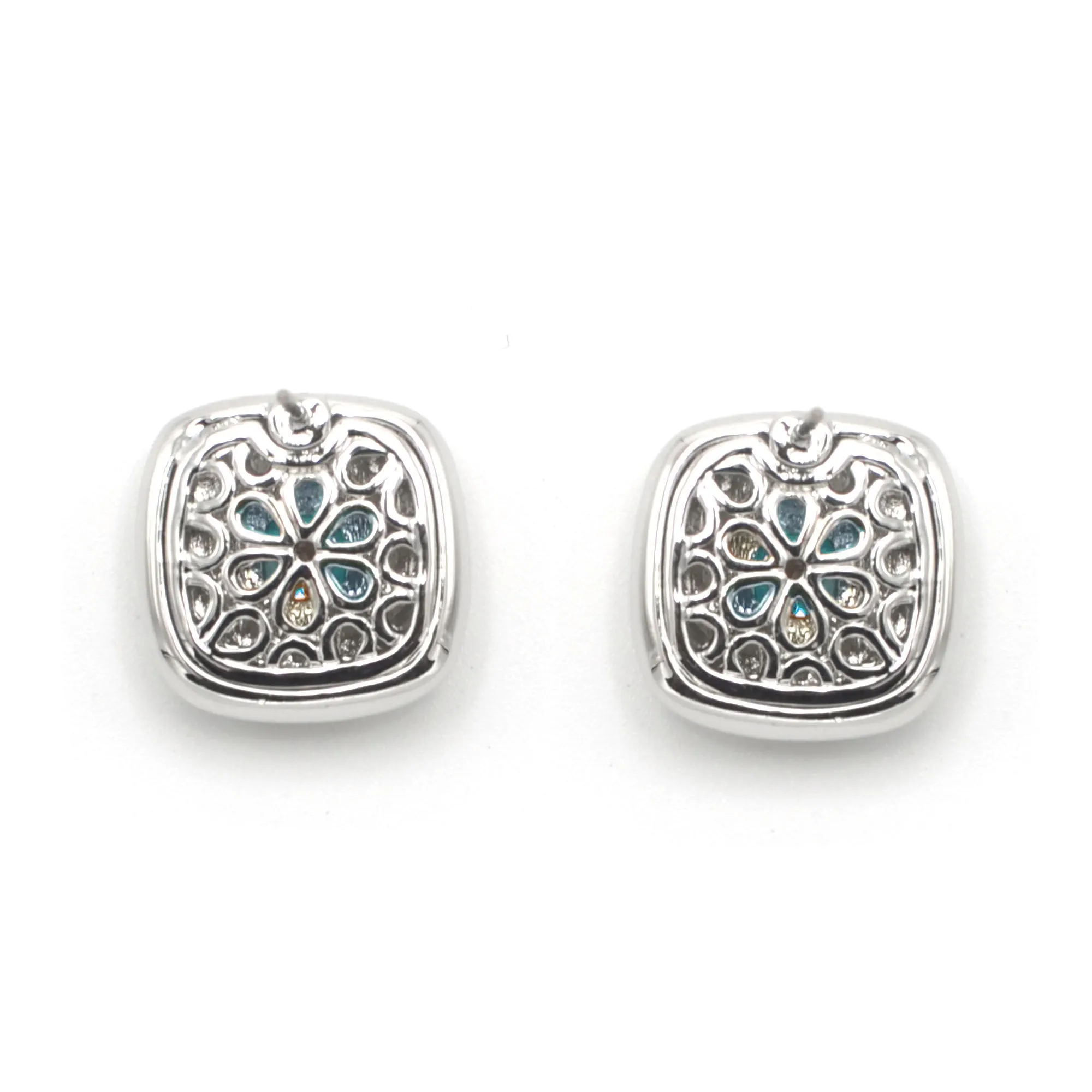Two Tone Sapphire Crystal Square Earrings Set #73014ER-SAP (FD4)