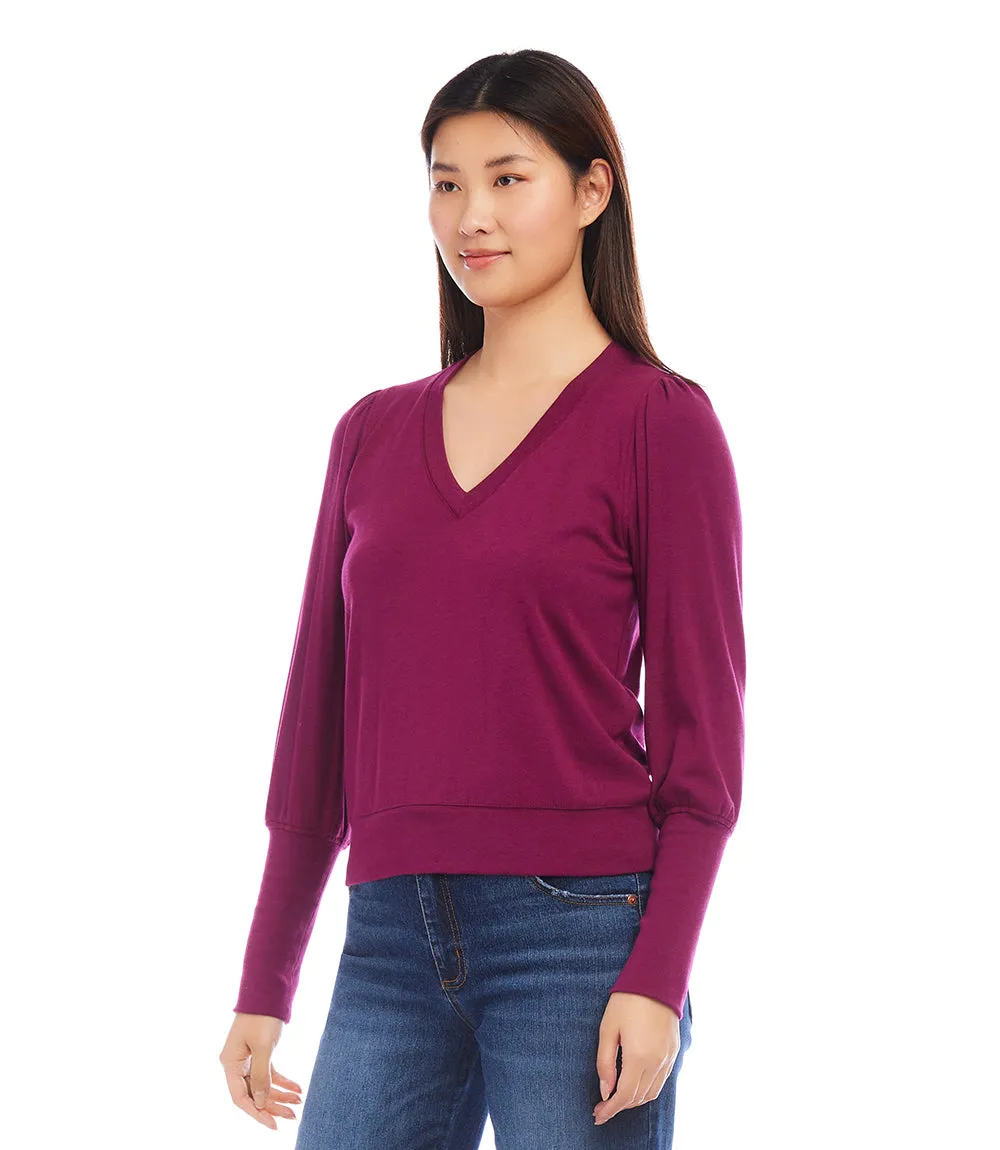 V-Neck Bishop Sleeve Top