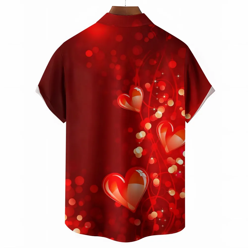 Valentine's Day Heart Print Casual Short Sleeve Shirt 2412008976