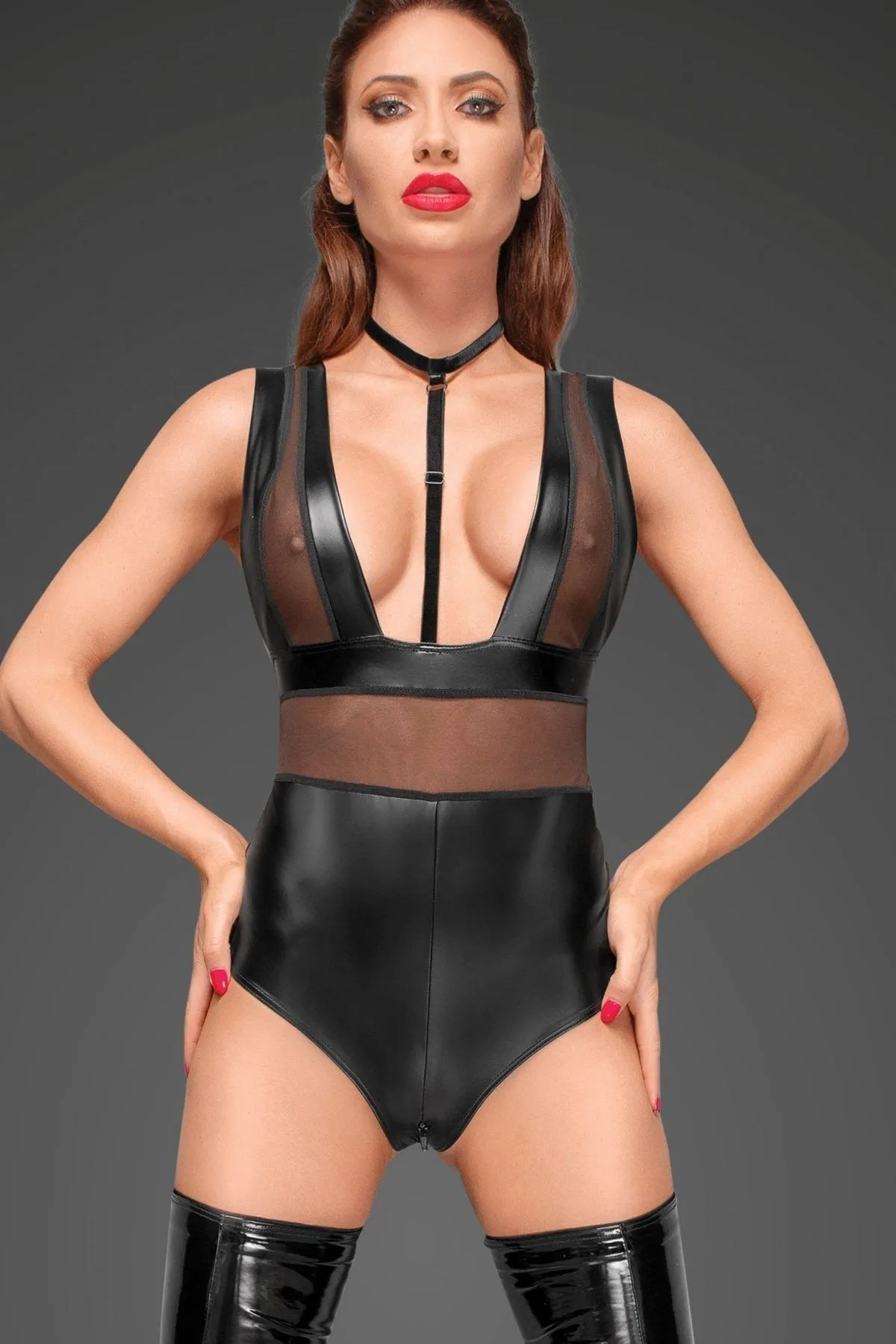 Velvet Choker & Tulled insert Bodysuit