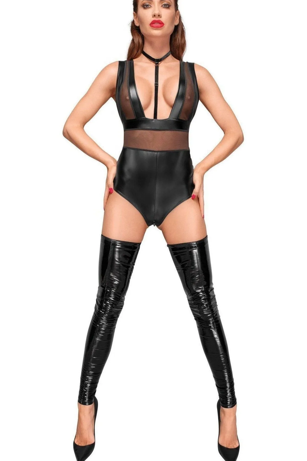 Velvet Choker & Tulled insert Bodysuit