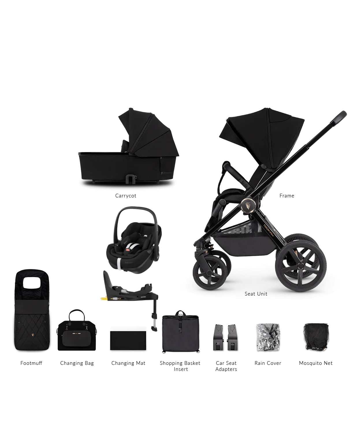 Venicci 3 in 1 Tinum UPLINE Pebble 360 PRO 2 Travel System - All Black