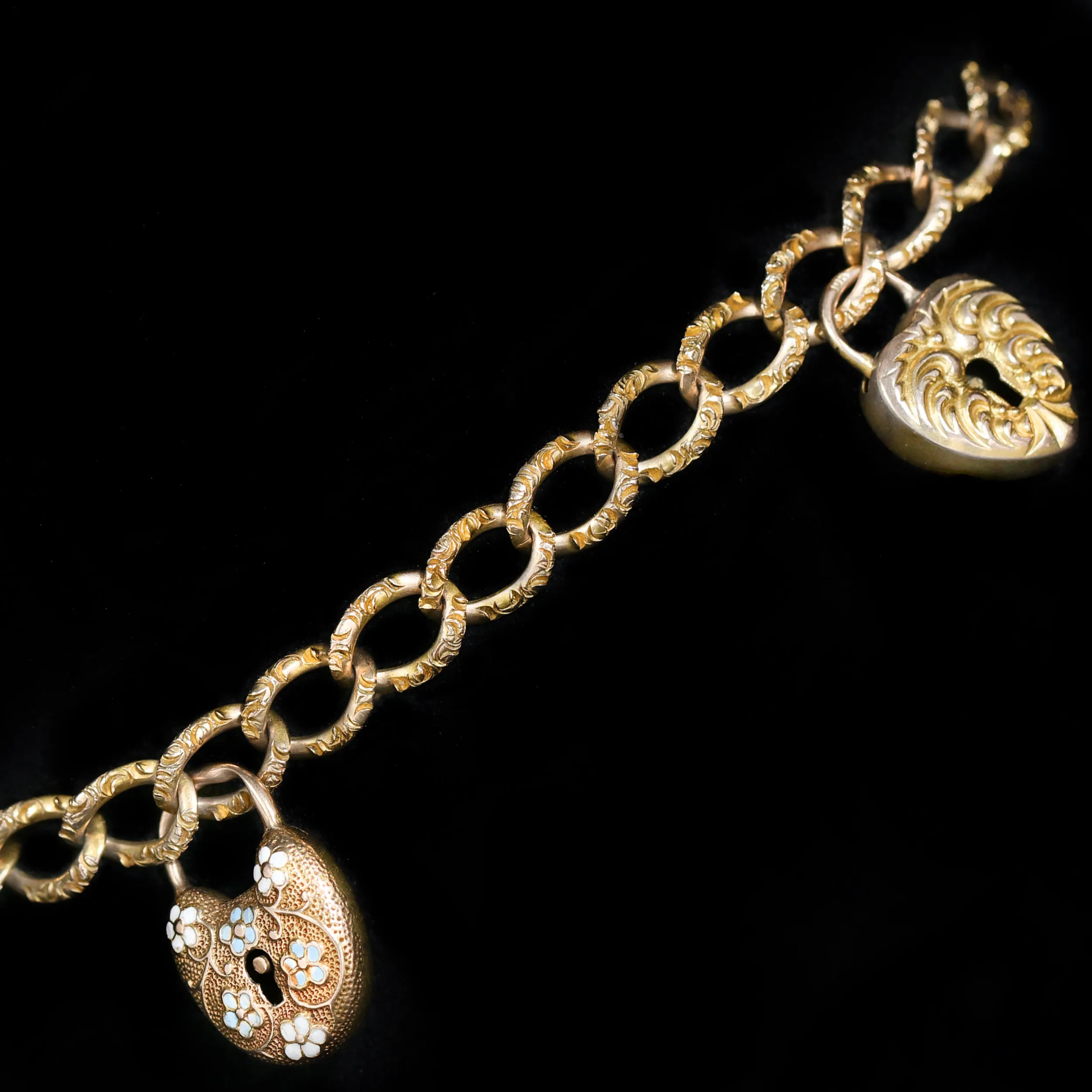 Victorian Heart Lock and Key Charm Bracelet
