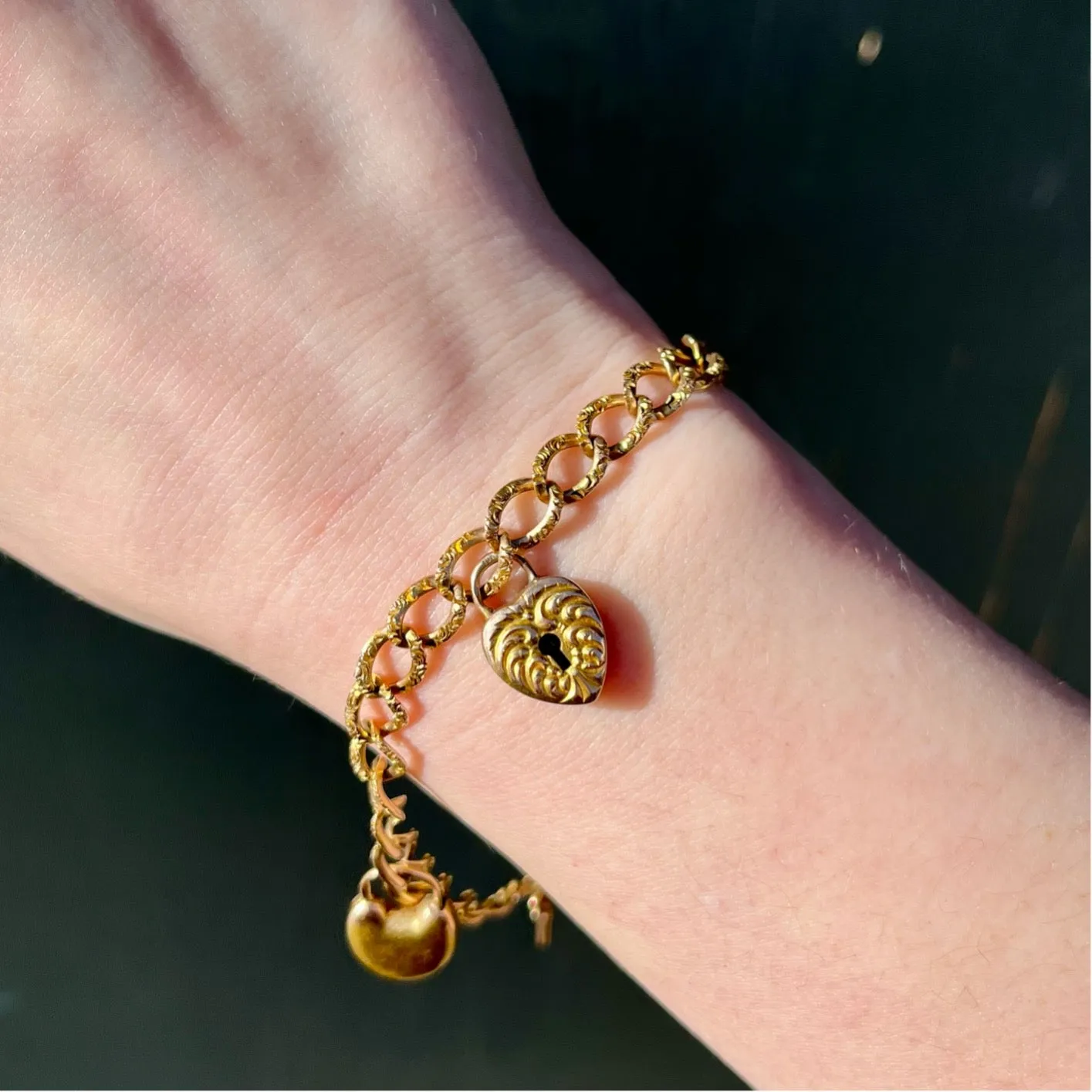 Victorian Heart Lock and Key Charm Bracelet