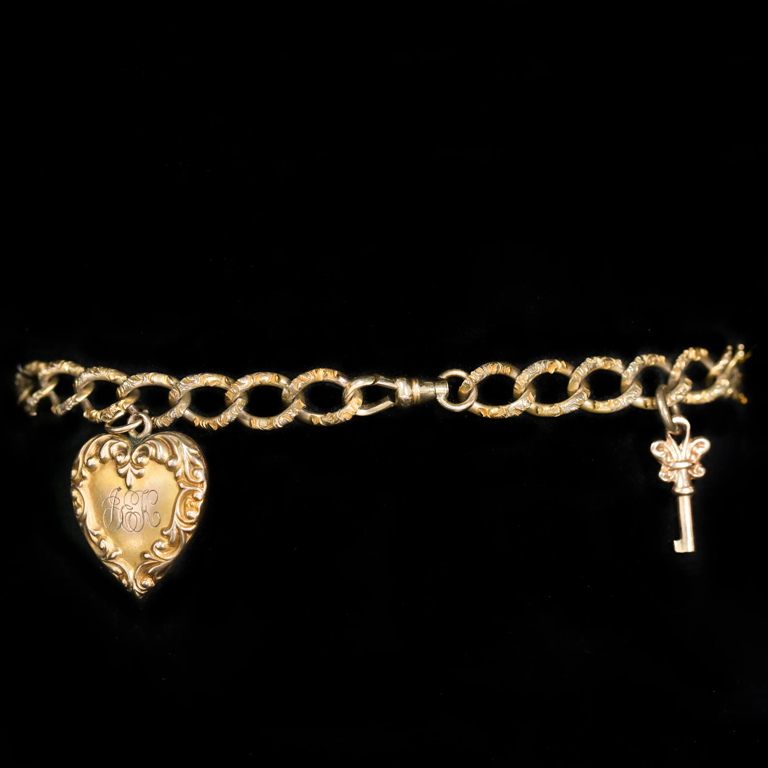 Victorian Heart Lock and Key Charm Bracelet