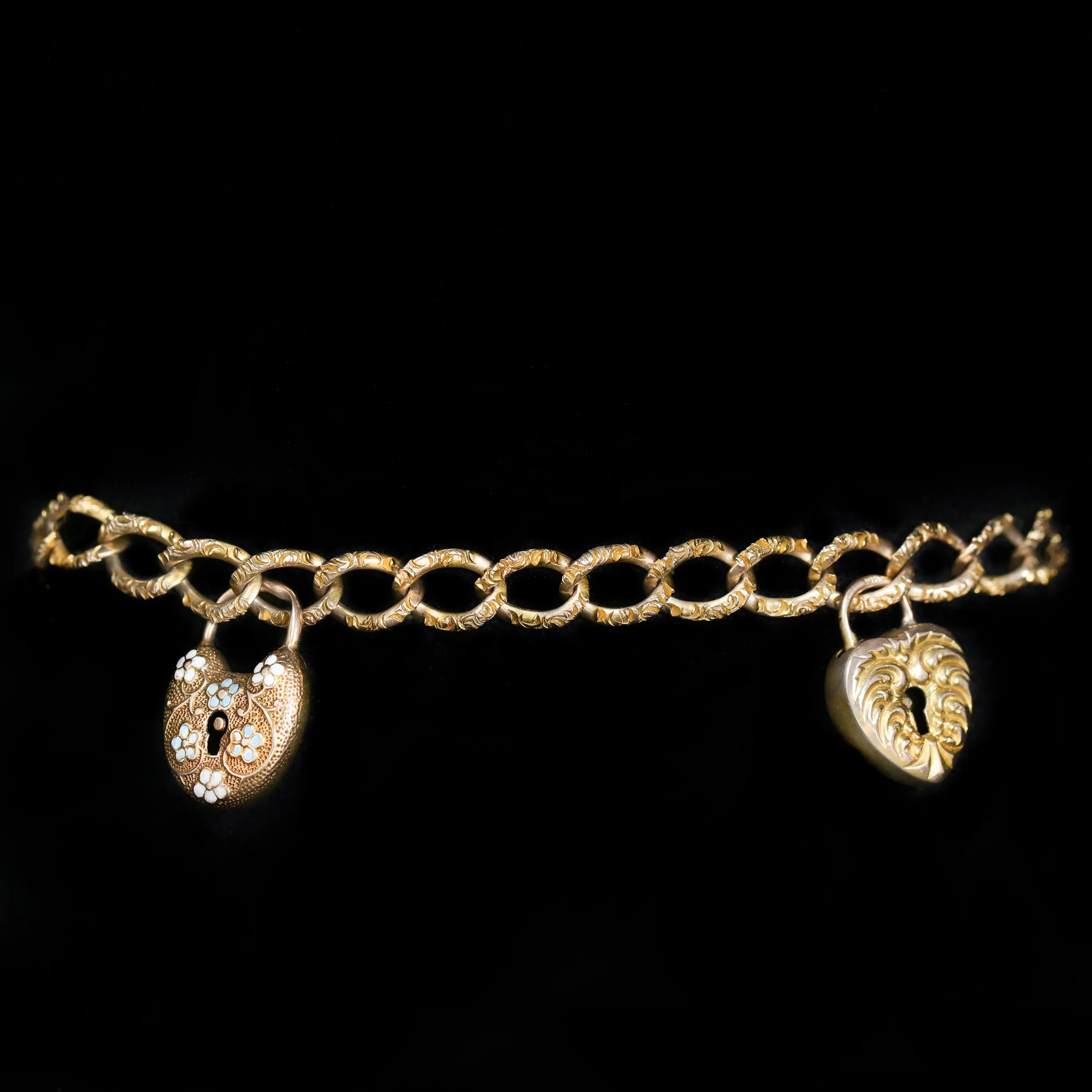 Victorian Heart Lock and Key Charm Bracelet