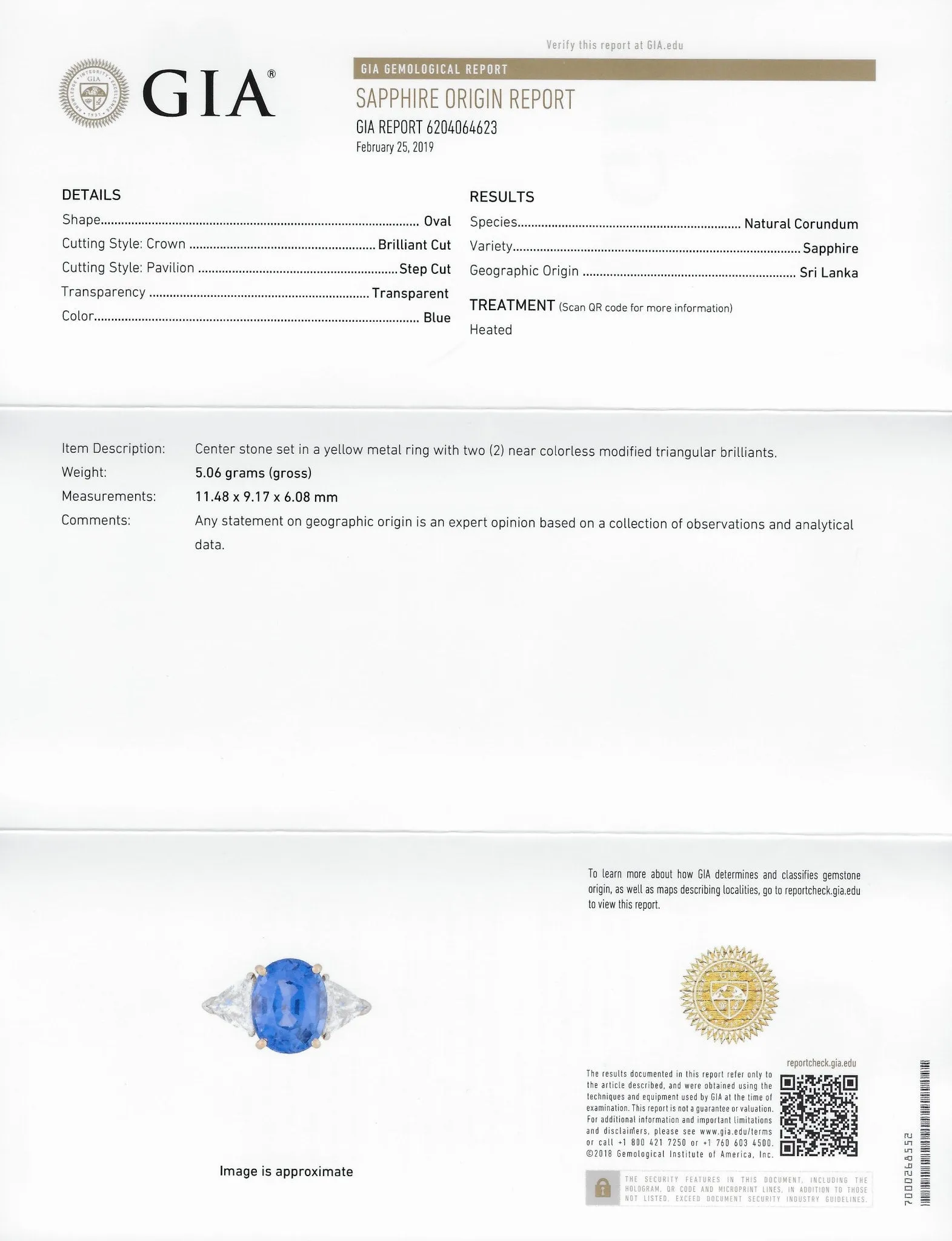 Vintage 6.80 CTW Ceylon Sapphire Diamond 18 Karat Gold Ring GIA