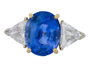 Vintage 6.80 CTW Ceylon Sapphire Diamond 18 Karat Gold Ring GIA