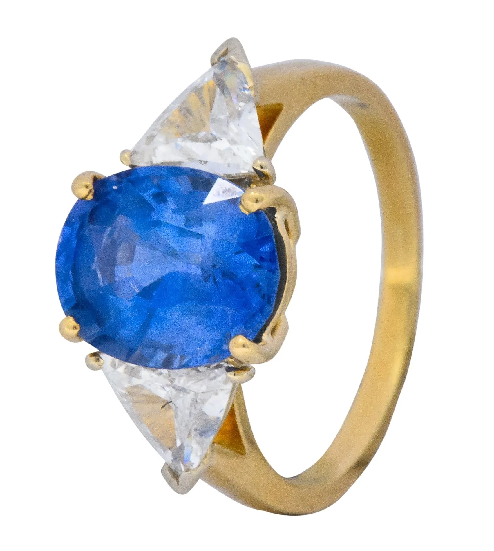 Vintage 6.80 CTW Ceylon Sapphire Diamond 18 Karat Gold Ring GIA