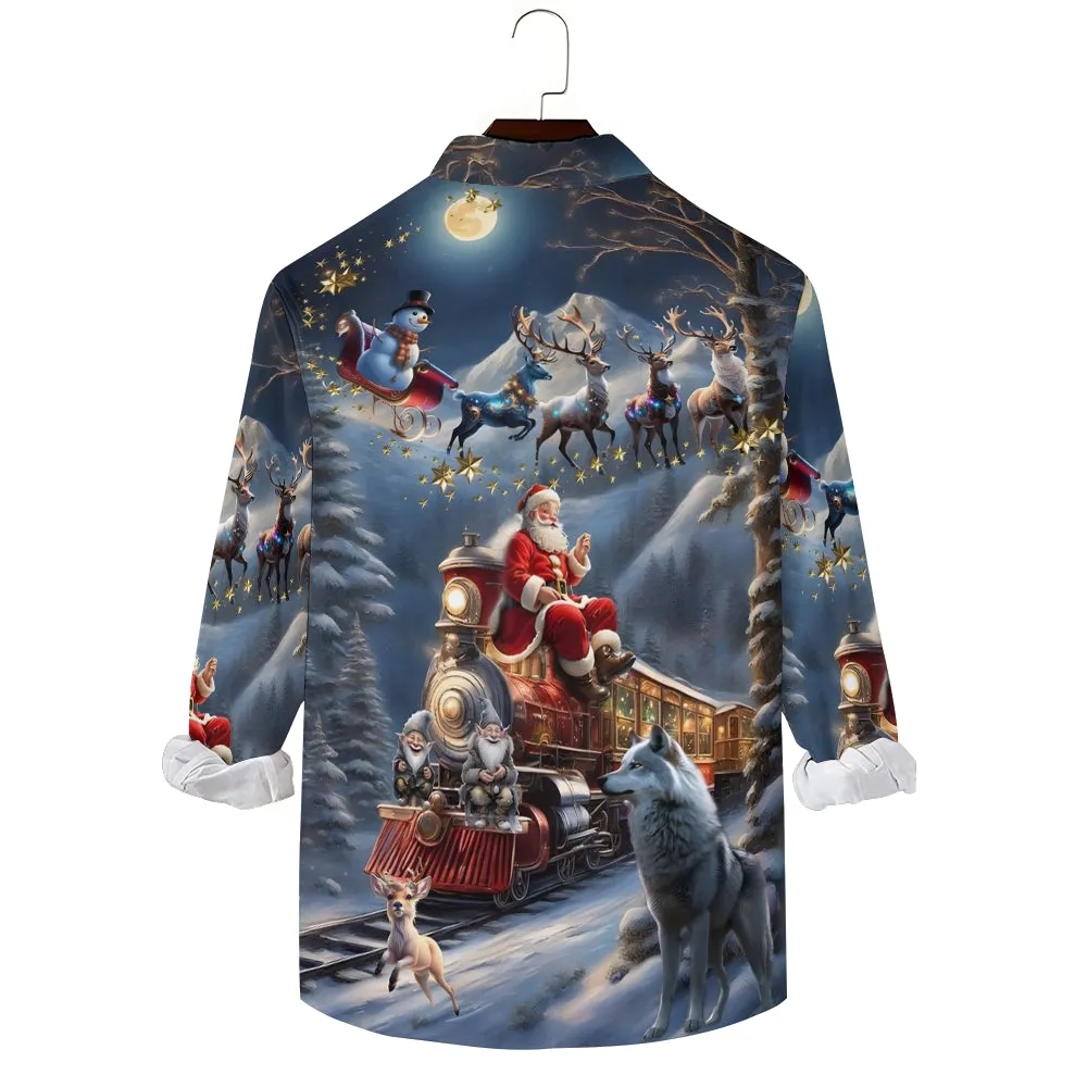 Vintage Christmas Elk Casual Short Sleeve Shirt 2411001817