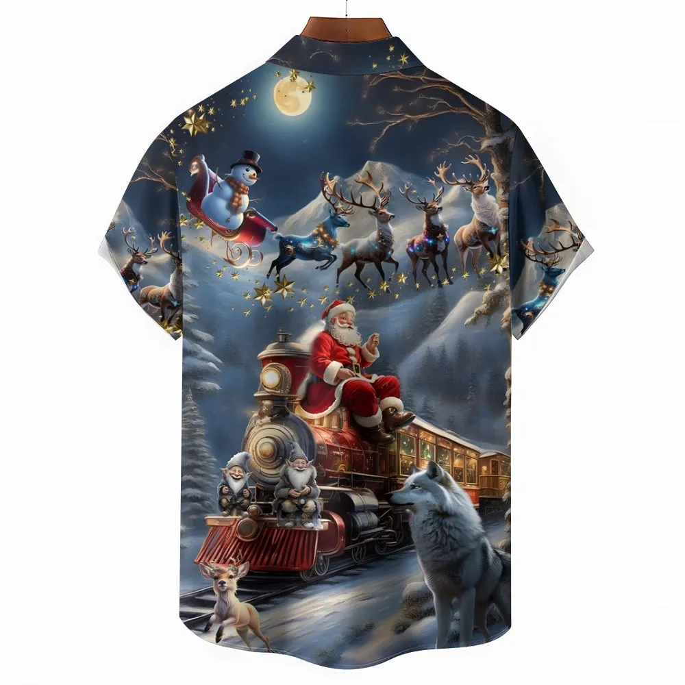 Vintage Christmas Elk Casual Short Sleeve Shirt 2411001817