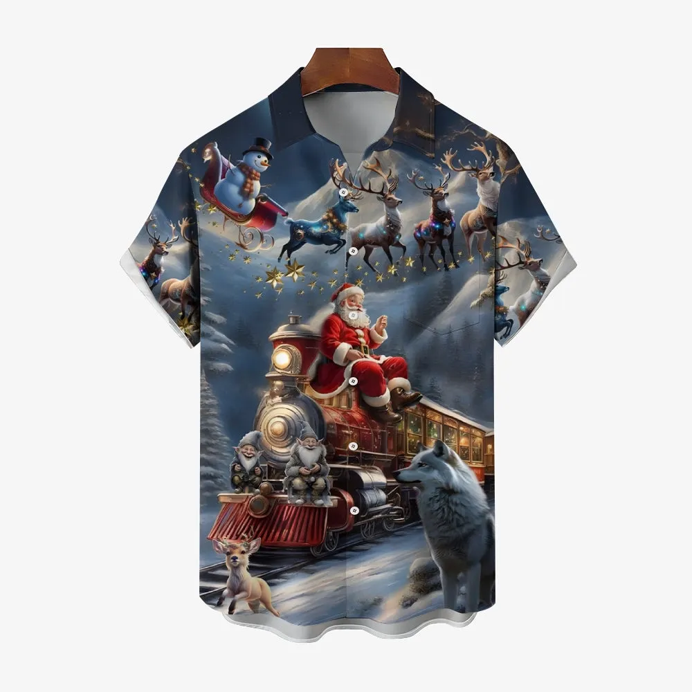 Vintage Christmas Elk Casual Short Sleeve Shirt 2411001817