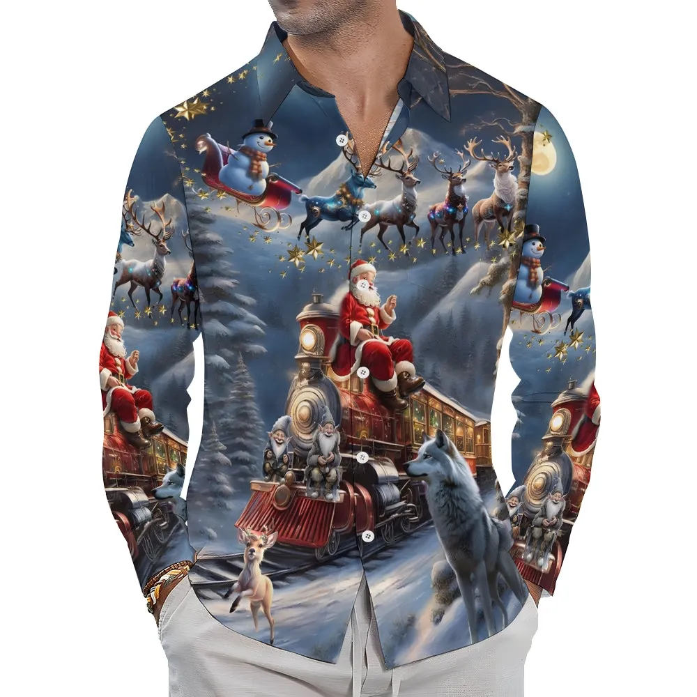 Vintage Christmas Elk Casual Short Sleeve Shirt 2411001817
