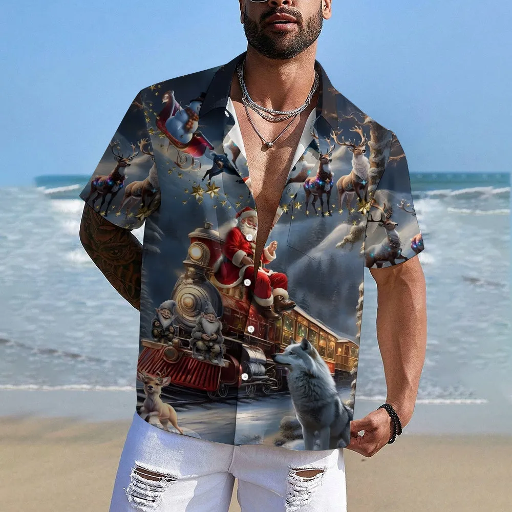 Vintage Christmas Elk Casual Short Sleeve Shirt 2411001817