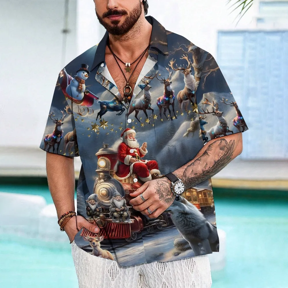 Vintage Christmas Elk Casual Short Sleeve Shirt 2411001817