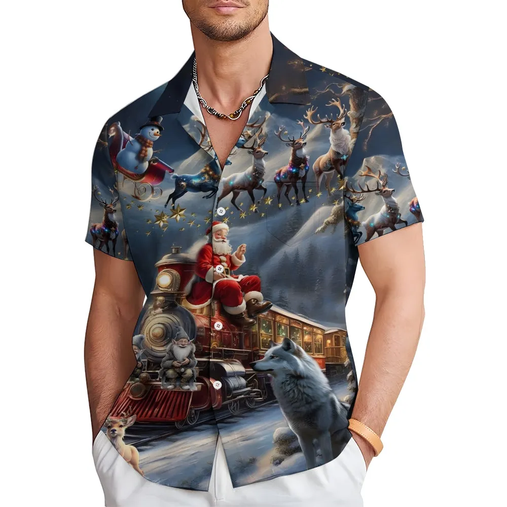 Vintage Christmas Elk Casual Short Sleeve Shirt 2411001817