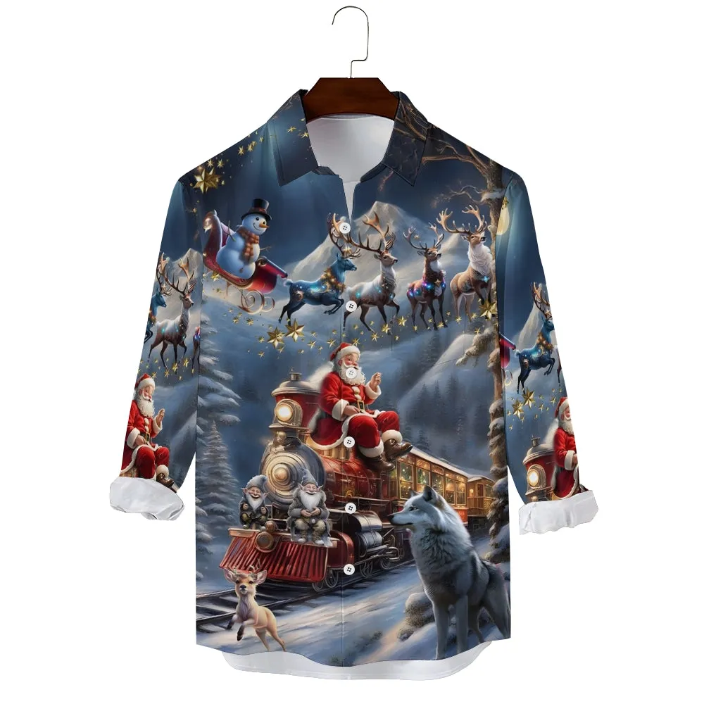 Vintage Christmas Elk Casual Short Sleeve Shirt 2411001817