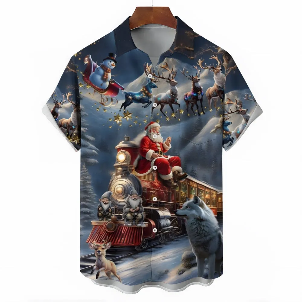 Vintage Christmas Elk Casual Short Sleeve Shirt 2411001817