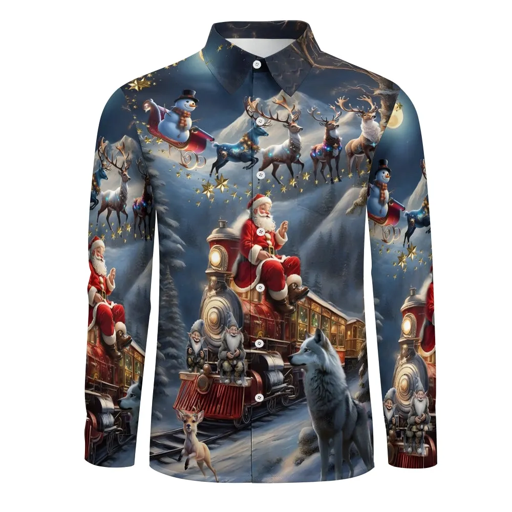 Vintage Christmas Elk Casual Short Sleeve Shirt 2411001817