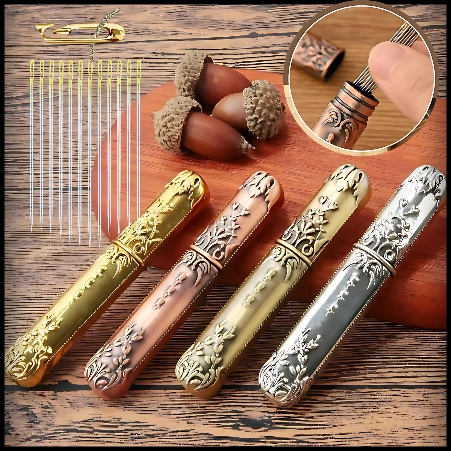 Vintage Metal Needle Case with 12 Self-Threading Needles