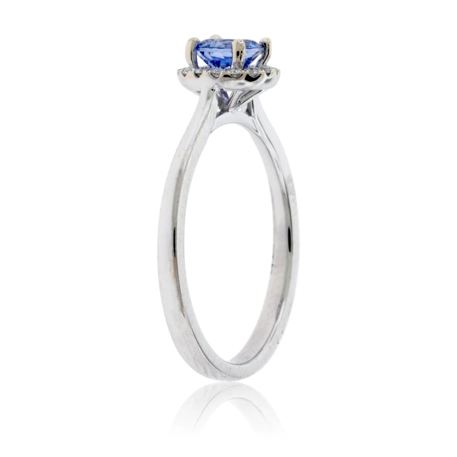 White Gold Round Sapphire Center with Diamond Halo Ring