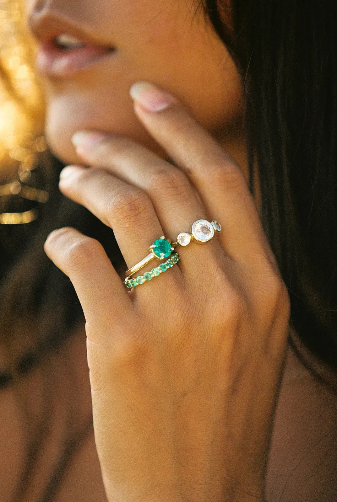 White Sapphire Triple Round Ring
