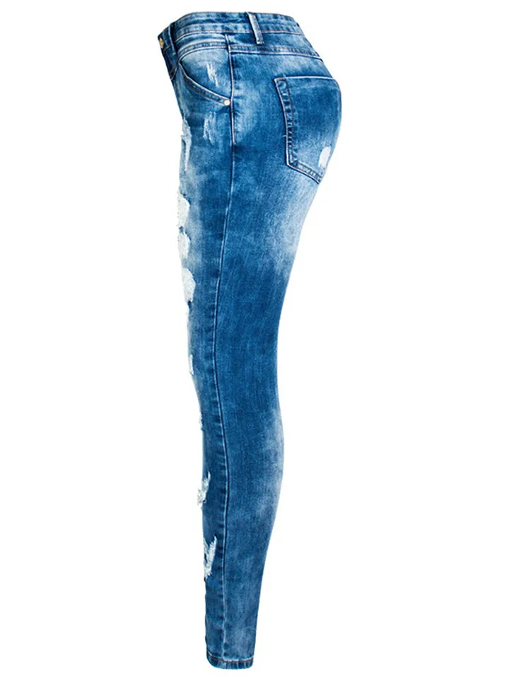 Women's Campus Style Slim Fit Ripped Denim Jeans for Summer Autumn